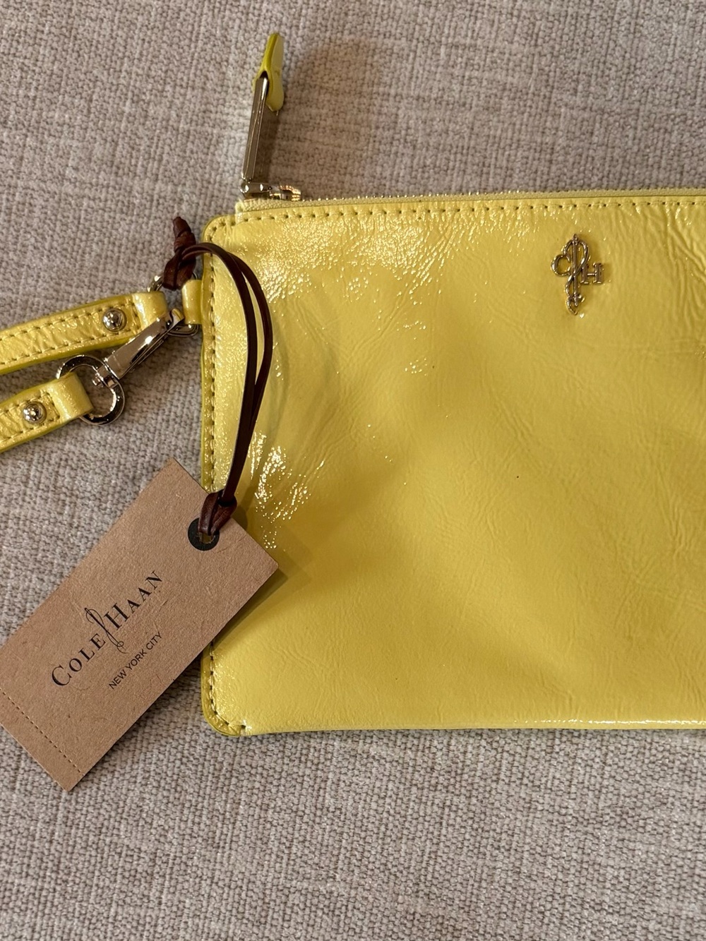 Cole Haan Yellow Patent Leather Wristlet Clutch